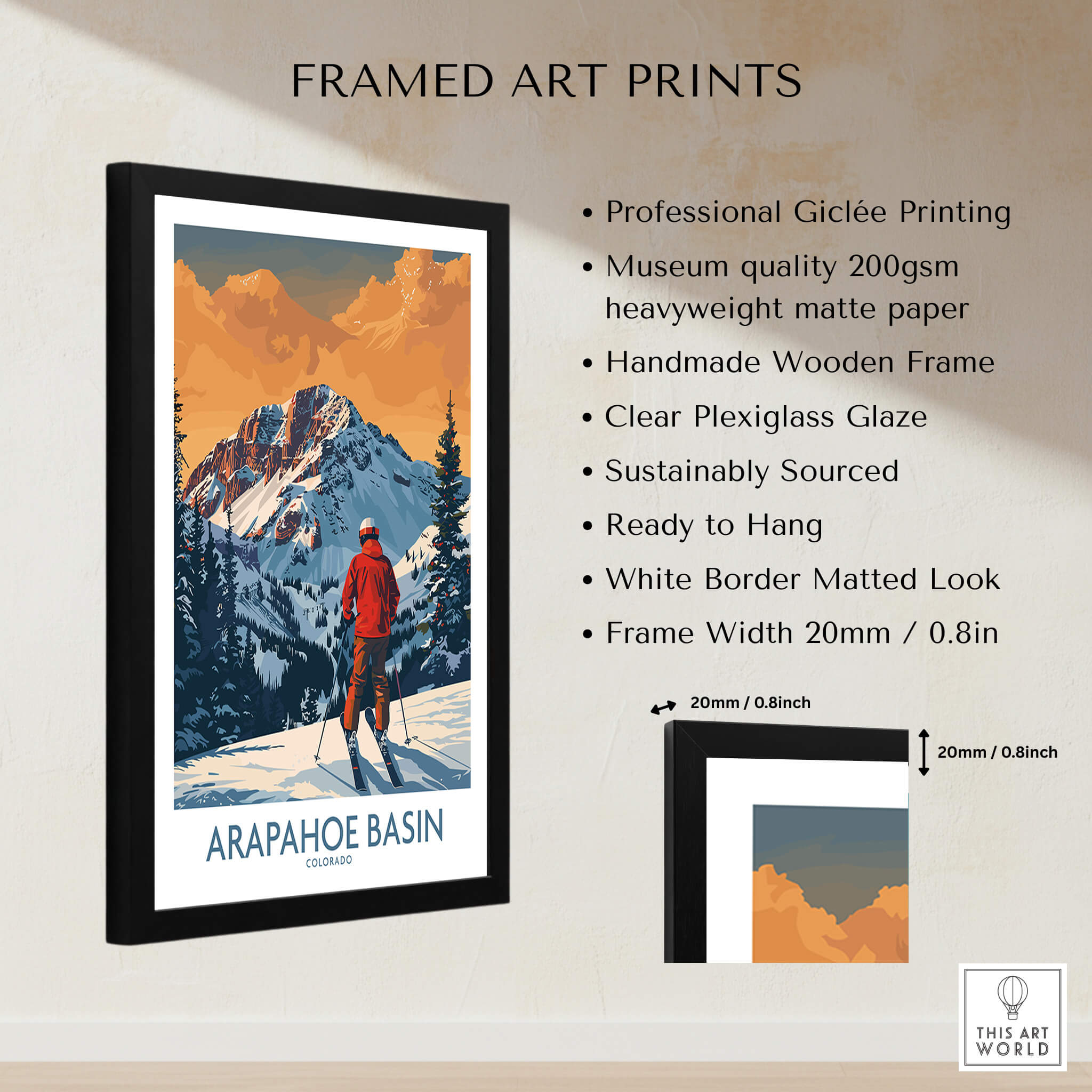 Arapahoe Basin Ski Print - Colorado framed art print showcasing skiing in Colorado's mountains.