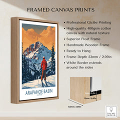 Arapahoe Basin Ski Print - Colorado framed canvas showcasing a skier in Colorado's mountains with detailed features.