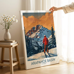 Arapahoe Basin Ski Print - Colorado showcasing skier against mountain backdrop in vibrant colors.