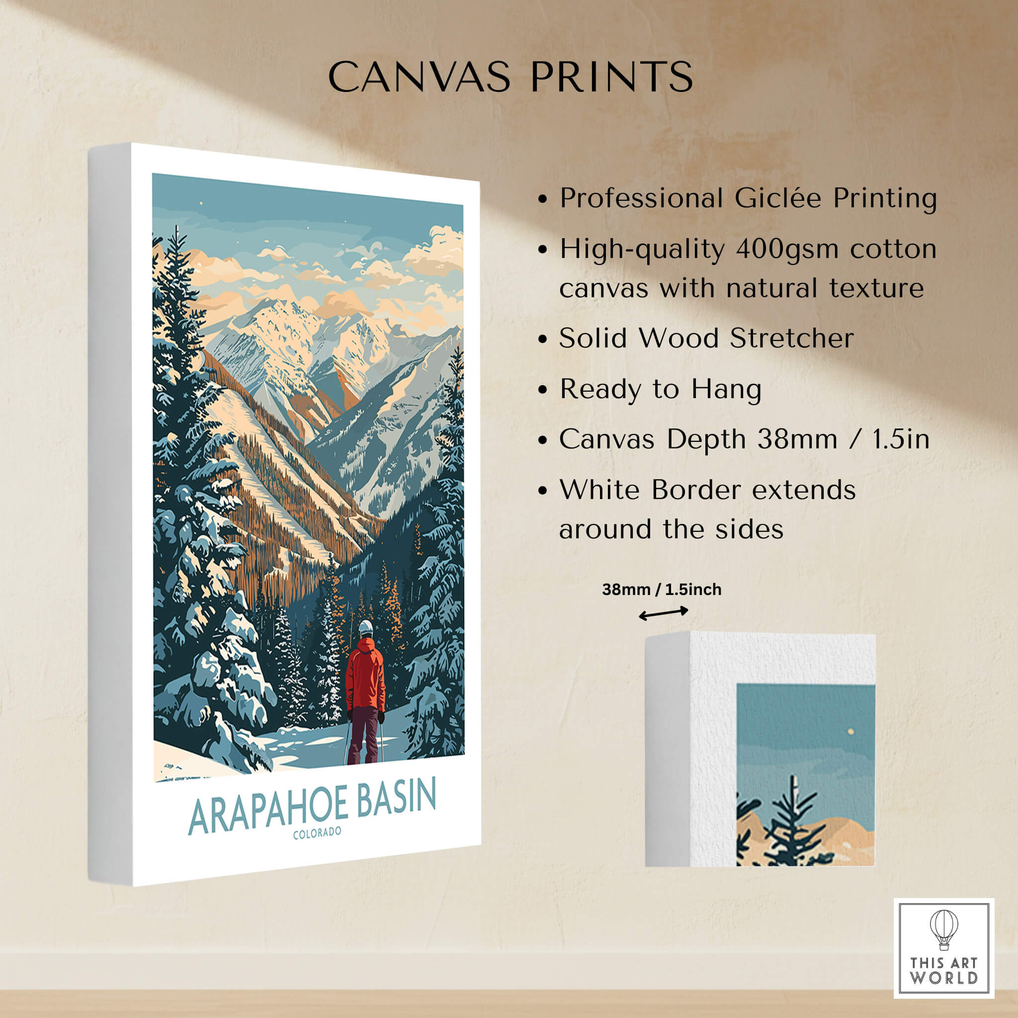 Arapahoe Basin Ski Poster showcasing professional Giclée printing and mountain landscape for decor lovers.