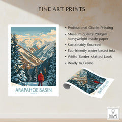 Arapahoe Basin Ski Poster showcasing stunning winter landscape and skier, perfect for home decor.