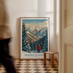 Arapahoe Basin Ski Poster displayed in a stylish interior, showcasing stunning mountain scenery and winter vibes.