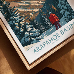 Arapahoe Basin Ski Poster showcasing a skier in the stunning snowy landscape of Colorado.