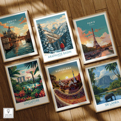 Arapahoe Basin Ski Poster among travel posters from Venice, Paris, Singapore, Barcelona, and Sri Lanka.