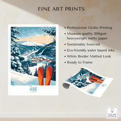 Åre Sweden Ski Poster showcasing a winter landscape with skis, perfect for skiing enthusiasts and home decor.