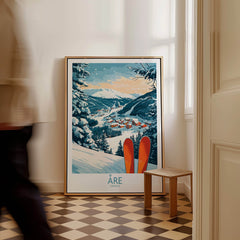 Åre Sweden Ski Poster showcasing a winter landscape with skis, perfect for ski enthusiasts and decor lovers.