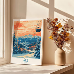 Åre Sweden Wall Art Ski Poster featuring a ski lift and scenic snowy landscape with vibrant colors.