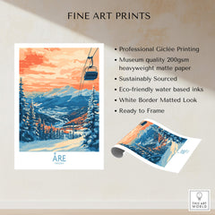 Åre Sweden Wall Art Ski Poster showcasing vibrant snow-covered slopes and a ski lift in a picturesque landscape.