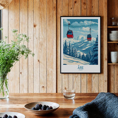 Ski Poster Åre Sweden featuring scenic slopes and ski lifts in a cozy interior setting.