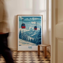 Ski Poster Åre Sweden showcasing stunning mountain views and ski lifts in a stylish interior setting.