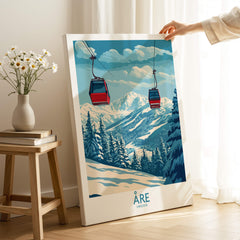 Ski Poster Åre Sweden featuring scenic mountain slopes and ski lifts in vibrant colors.