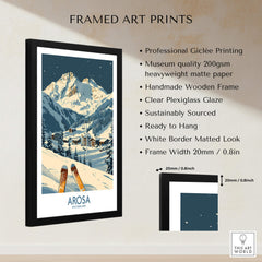 Arosa Ski Print - Switzerland framed art print showcasing Swiss Alps skiing scene with handmade wooden frame.