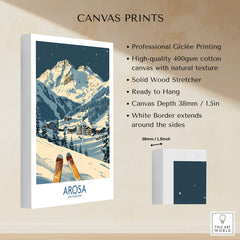 Arosa Ski Print - Switzerland showcasing a canvas print with skiing scene and Swiss Alps background.