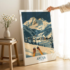Arosa Ski Print - Switzerland showcasing a scenic winter landscape with mountains and ski slopes.
