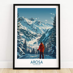 Arosa Wall Art Print Switzerland featuring a skier in the stunning Swiss mountains, perfect for décor.