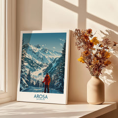 Arosa Wall Art Print Switzerland featuring a skier in breathtaking mountains and snow, perfect for home decor.