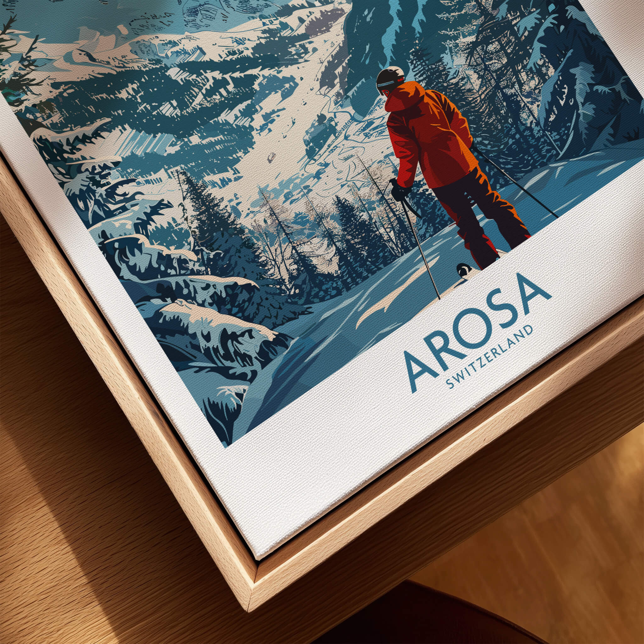 Arosa Wall Art Print Switzerland showcasing a skier in the Swiss mountains, perfect for elegant home decor.
