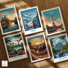 Arosa Wall Art Print Switzerland among travel posters of Venice, Paris, Singapore, Barcelona, and Sri Lanka.