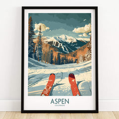Aspen Ski Print - Colorado showcasing ski slopes with mountains and trees, perfect for nature lovers.