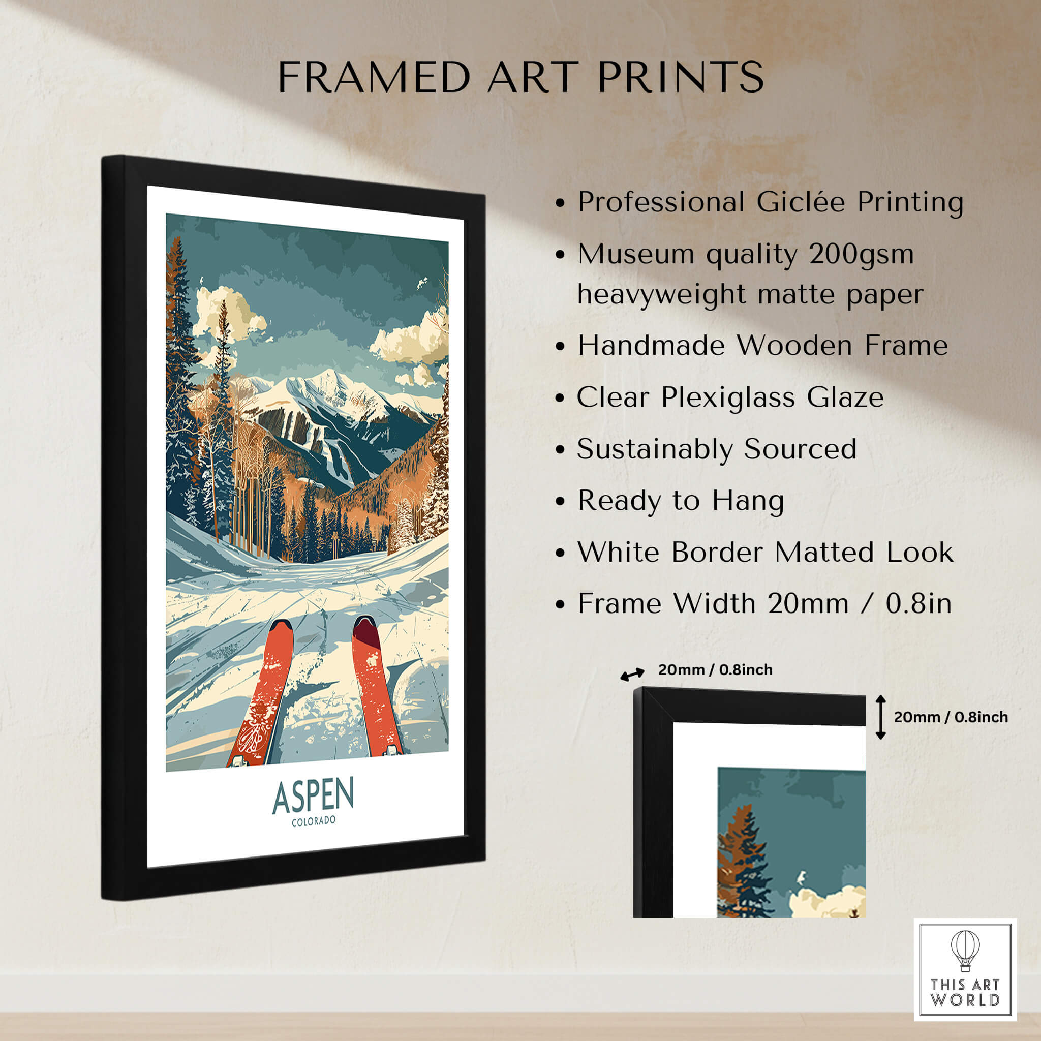 Aspen Ski Print - Colorado framed art print showcasing mountains and ski slopes with high-quality Giclée printing.