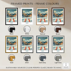 Framed Aspen Ski Print - Colorado in various frame colors including Black, White, Natural, Brown, Gold, Silver, Dark Grey, Light Grey.
