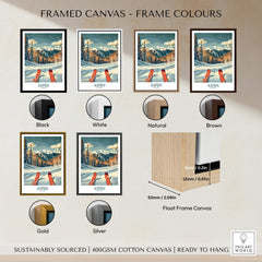 Aspen Ski Print - Colorado framed canvas options in black, white, natural, brown, gold, and silver.