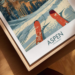 Aspen Ski Print - Colorado featuring skis on snowy slopes with Aspen, Colorado design.