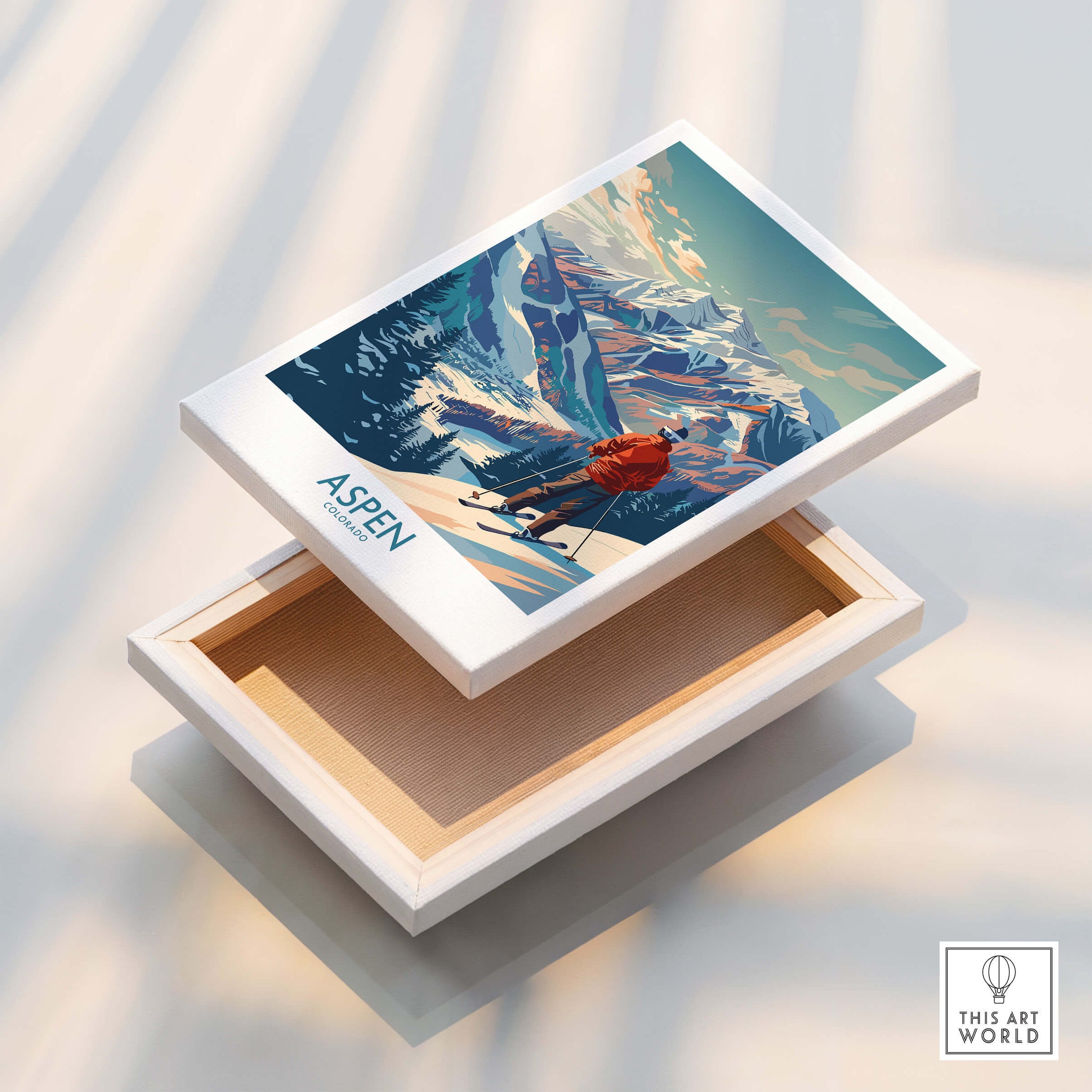 Aspen Wall Art featuring a stylish Ski Poster design with a scenic mountain backdrop.