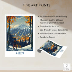 Aspen Poster Ski Print featuring vibrant autumn colors and snowy mountains, perfect for ski lovers and home decor.
