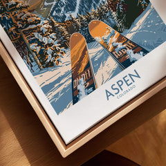 Aspen Wall Art Poster Colorado Ski Print featuring vibrant ski scene from Aspen, Colorado.