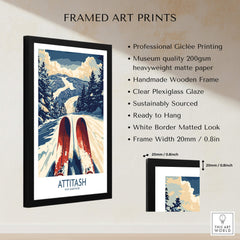 Attitash Ski Poster framed art print showcasing ski slopes with a professional look and sustainable materials.
