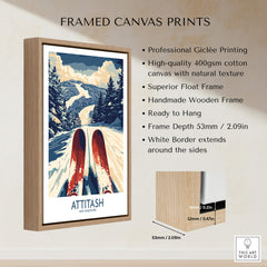 Attitash Ski Poster framed canvas print showcasing vibrant skiing design and natural scenery.