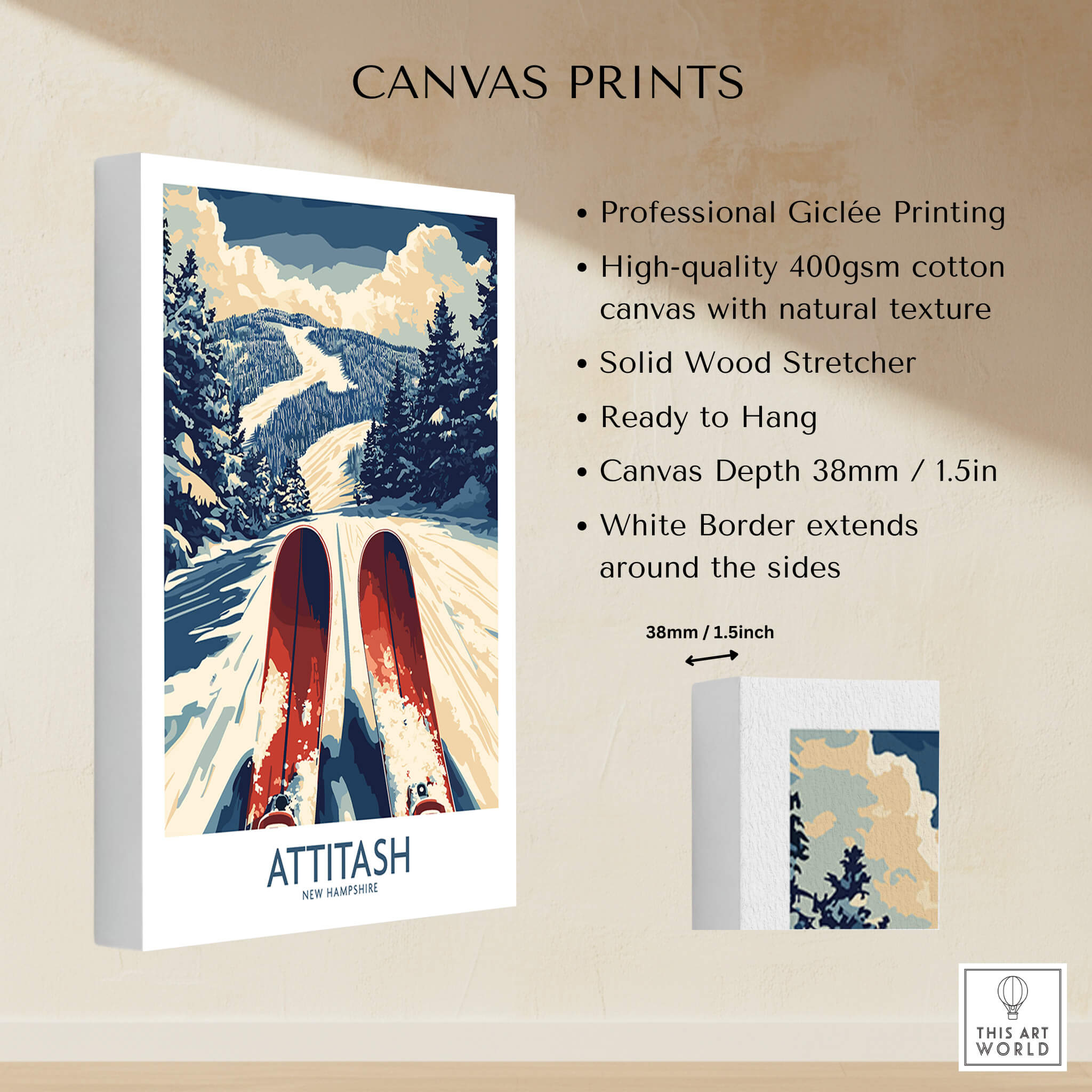 Attitash Ski Poster showcasing professional Giclée printing and vibrant ski slopes design