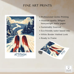 Attitash Ski Poster showcasing the beauty of skiing with professional Giclée printing on heavyweight matte paper.