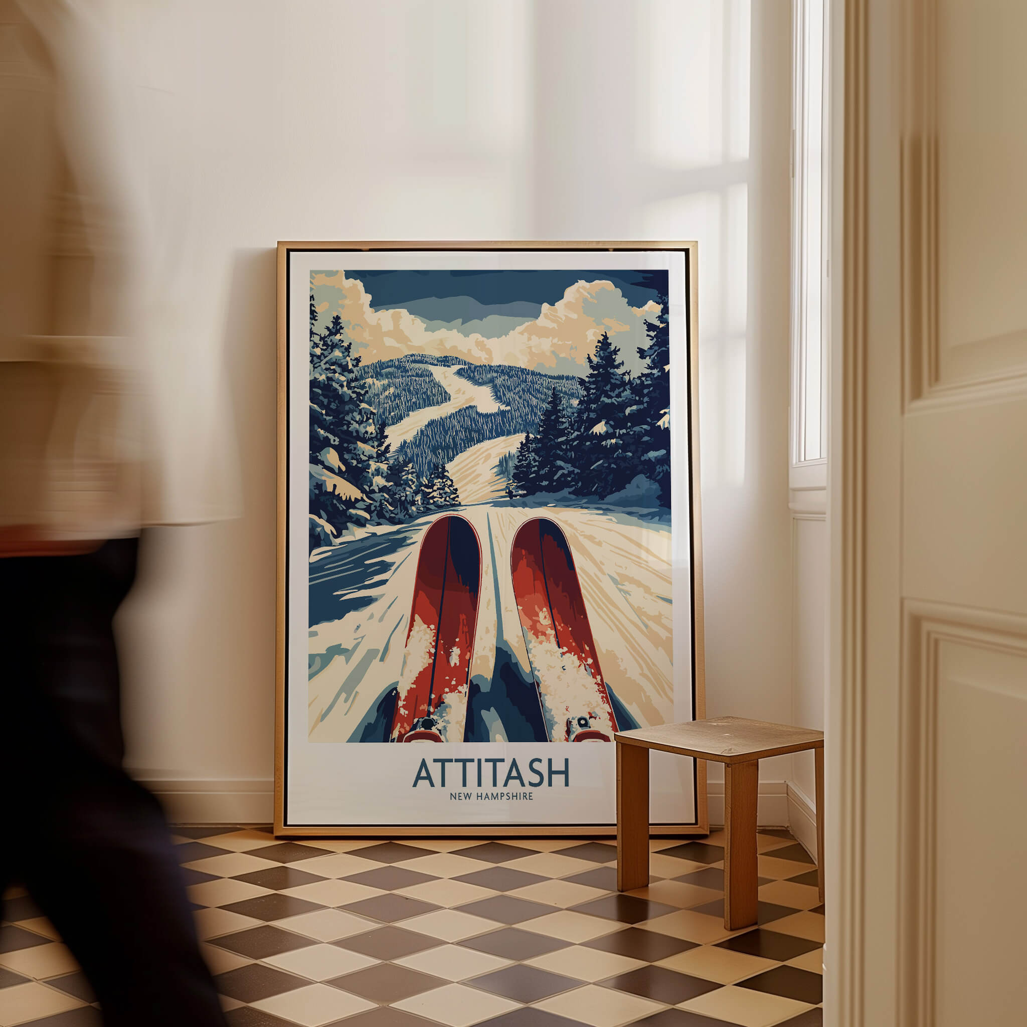 Attitash Ski Poster showcasing stunning mountain views and ski trails, perfect for home or office decor.