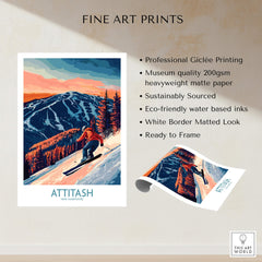 Attitash Ski Wall Art Print featuring a skier with a stunning mountain backdrop in vibrant colors.
