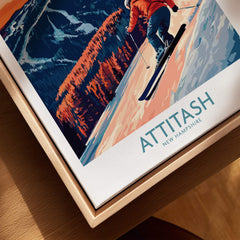 Attitash Ski Wall Art Print featuring a skier on a slope in New Hampshire, perfect for outdoor enthusiasts.