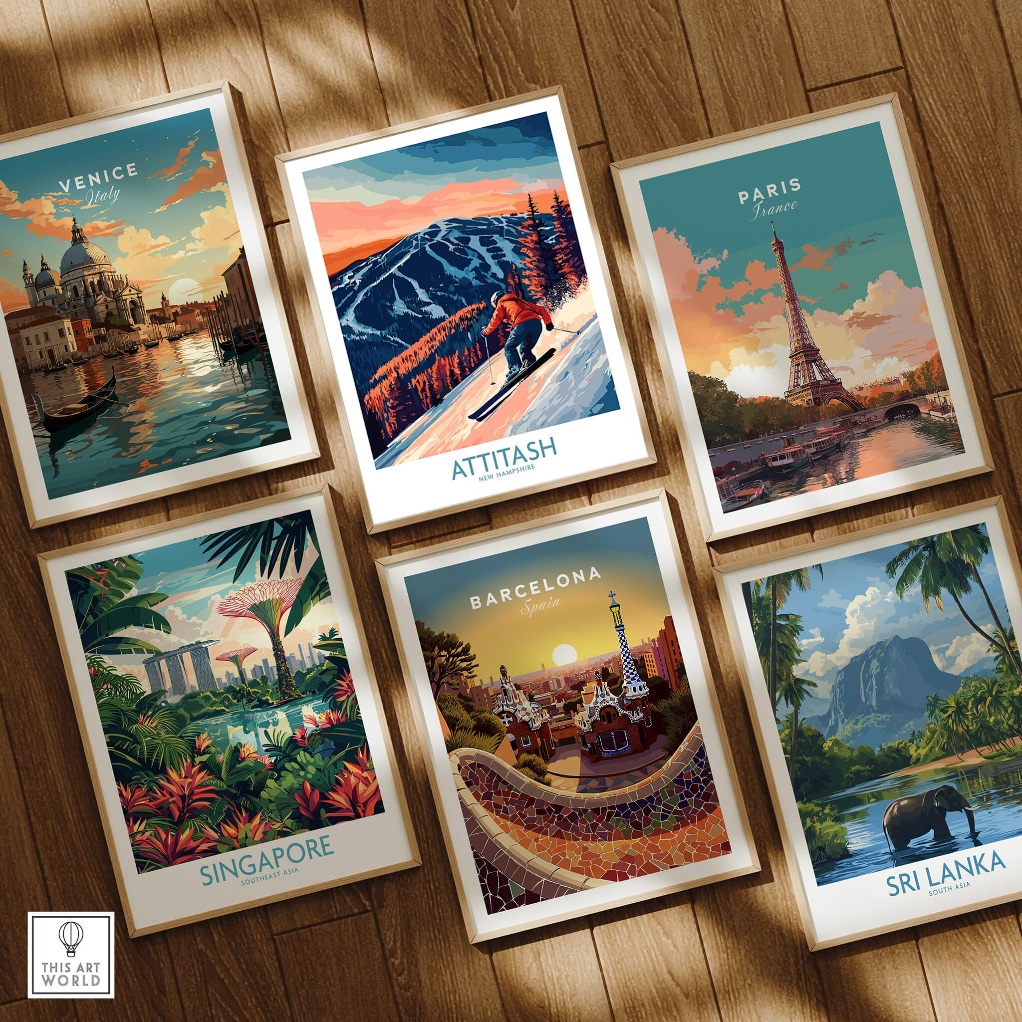 Attitash Ski Wall Art Print among other travel art prints including Venice, Paris, Barcelona, Singapore, and Sri Lanka.