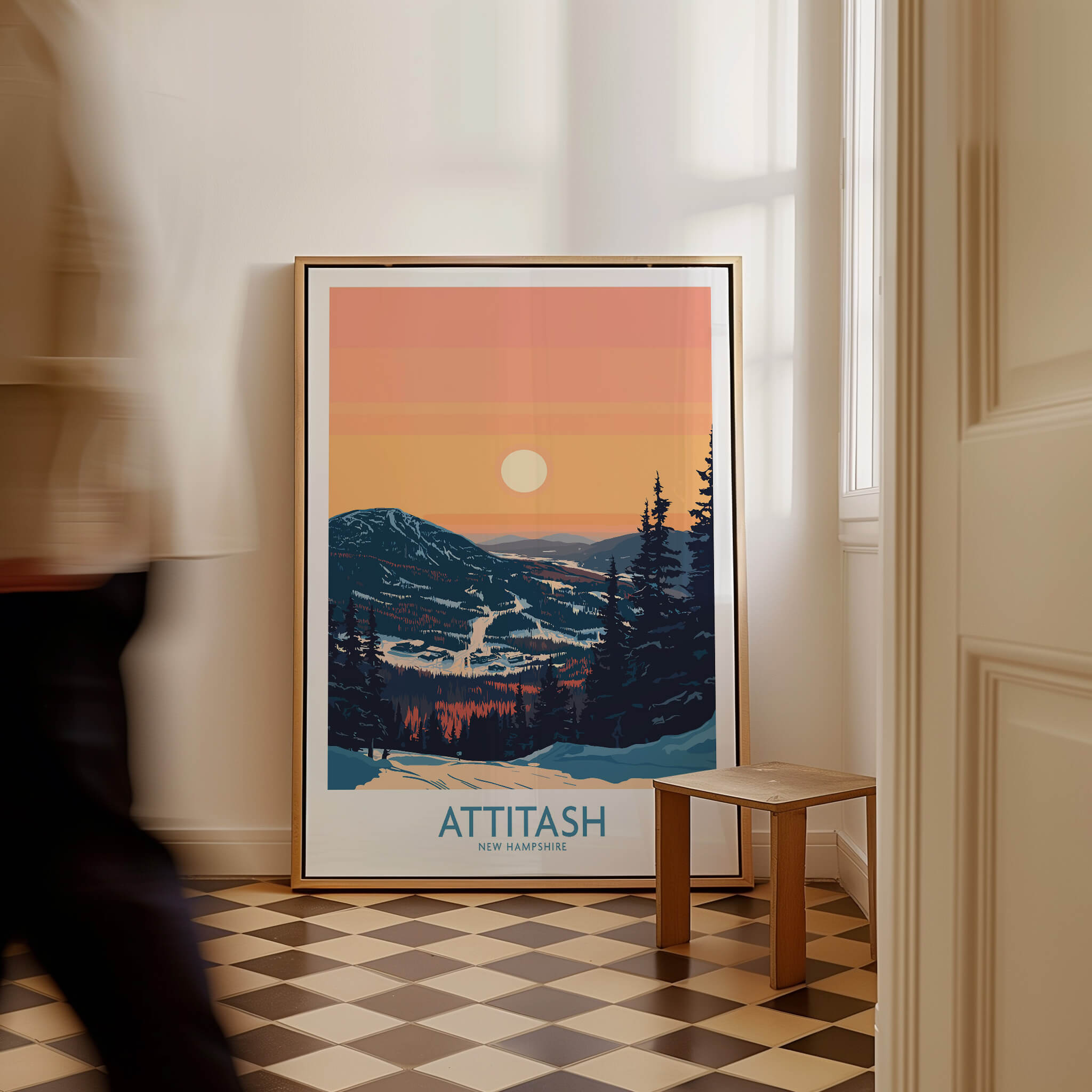 Attitash Poster New Hampshire displayed in a stylish interior, showcasing the natural beauty of New Hampshire.