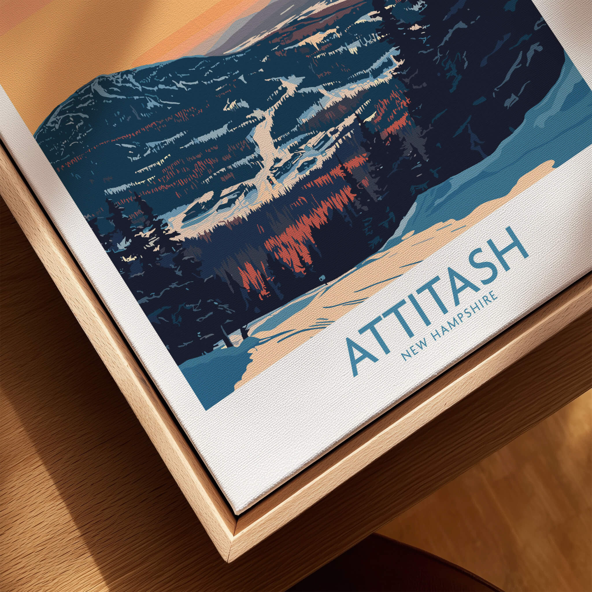 Attitash Poster New Hampshire featuring a beautiful mountain landscape in vibrant colors.