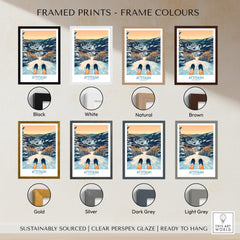 Attitash Ski Art Print framed in various colors including black, white, natural, brown, gold, silver, dark grey, and light grey.