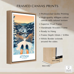 Attitash Ski Art Print framed canvas showcasing skiing excitement and scenic winter landscape.