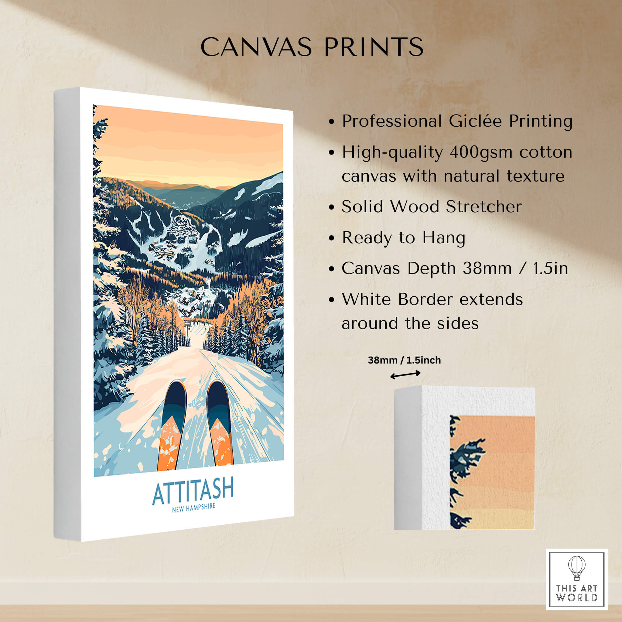Attitash Ski Art Print featuring professional Giclée printing on high-quality canvas.
