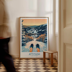Attitash Ski Art Print showcasing winter slopes and picturesque scenery in a stylish home setting.
