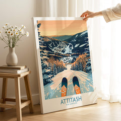 Attitash Ski Art Print featuring a scenic view of ski slopes and mountains in New Hampshire.