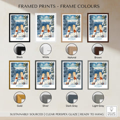 Ski Poster Attitash New Hampshire framed print color options including Black, White, Natural, Brown, Gold, Silver, Dark Grey, Light Grey.