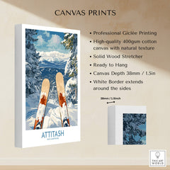 Ski Poster Attitash New Hampshire showcasing professional Giclée printing and mountain views.