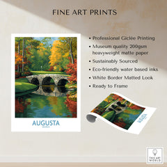 Augusta Georgia Stone Bridge Golf Print - Famous 12th Hole Golf Course Rae's Creek Bridge artwork showcasing scenic bridge view.