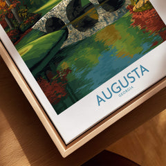 Augusta Georgia Stone Bridge Golf Print - Famous 12th Hole Golf Course Rae's Creek Bridge displayed in a wooden frame.