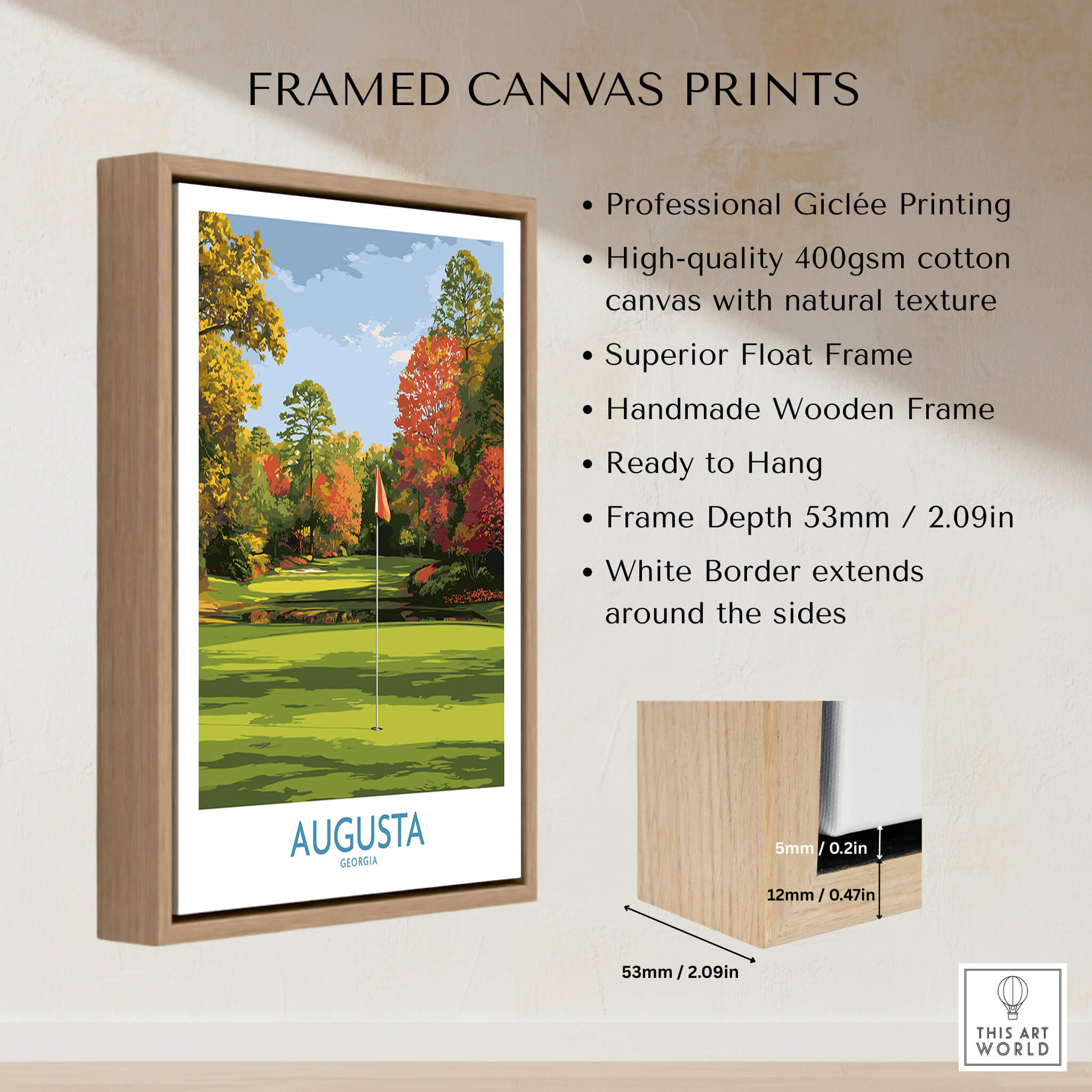 Augusta National Golf Print - Georgia Wall Art framed canvas print showcasing golf course scenery and professional giclée printing.